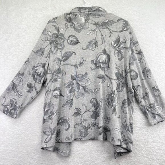 Alfred Dunner Womens Cardigan Sweater Size Large Gray Floral Removable Necklace - Picture 10 of 10